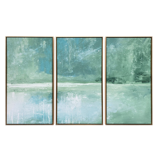 Set Of Three Blue and Gold Abstract Wall Art