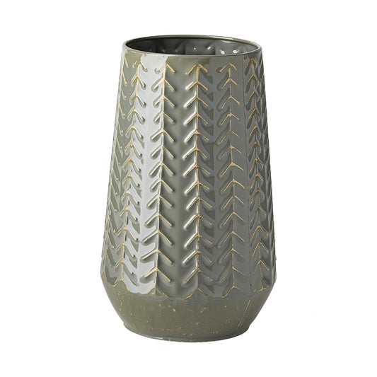 11" Green Organic Chevron Metal Vase
